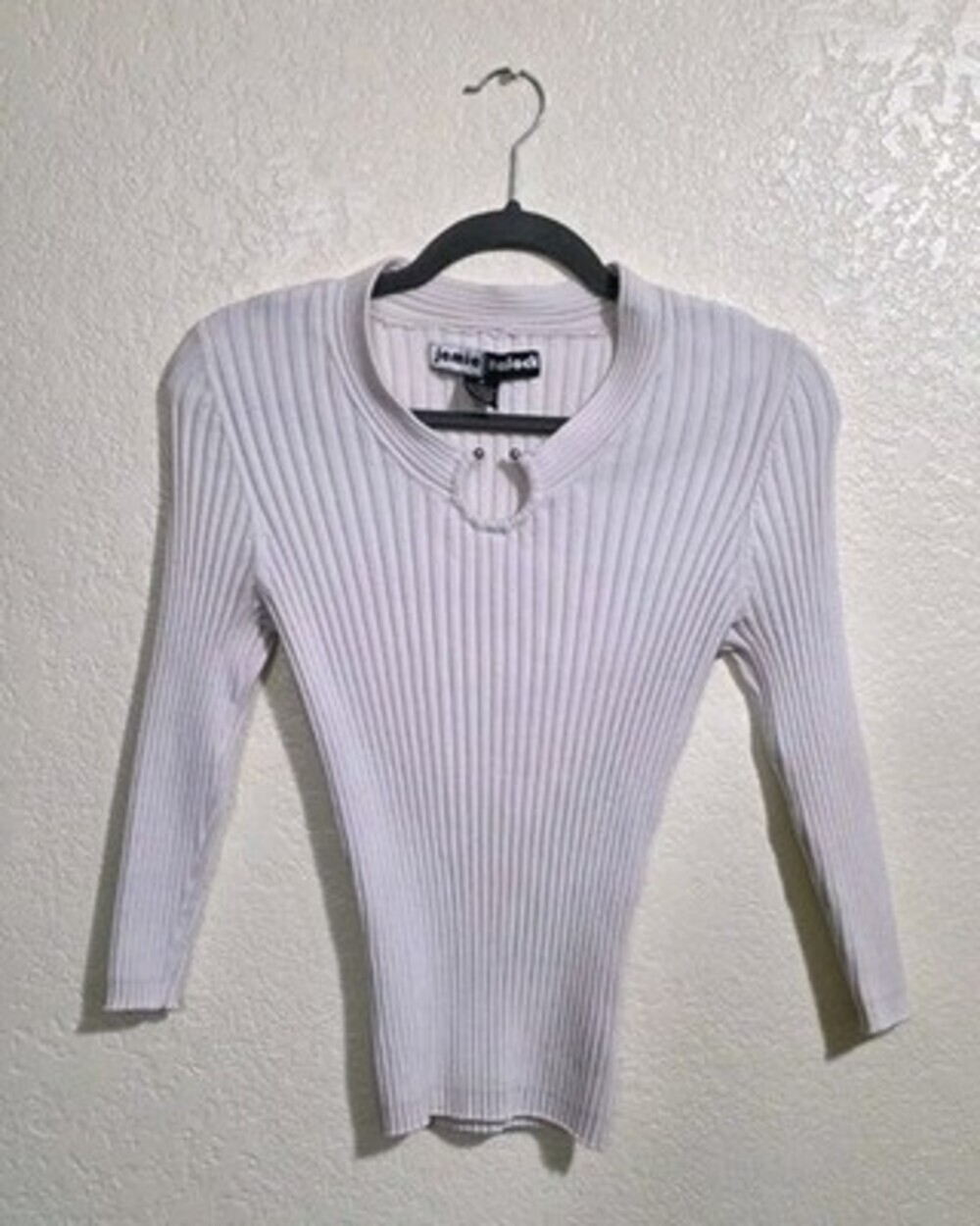 Vintage White Ribbed Crop Jamie Sadock Hoop Sweater Long Sleeve Winter Shirt 90s